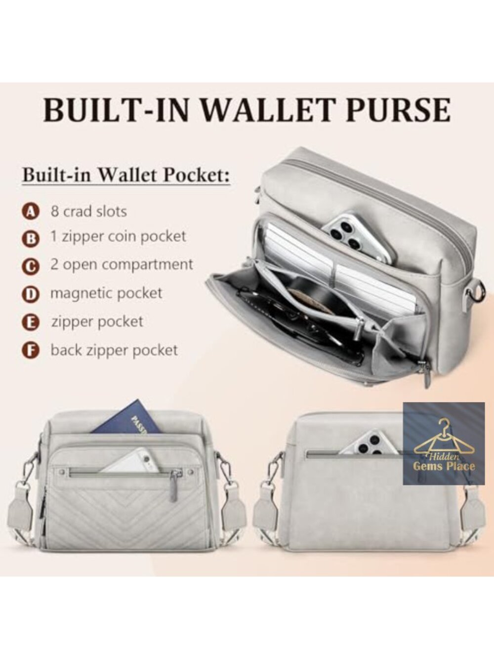 Women's PU Leather Crossbody Bag with Detachable Strap - Picture 2 of 6